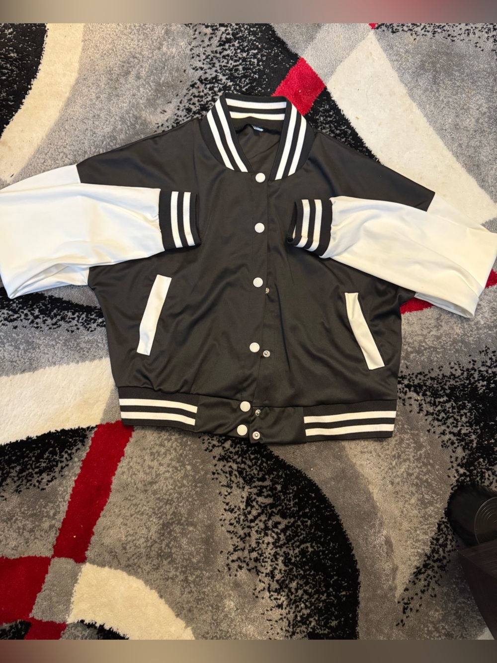 Black and White Contrast Varsity Jacket by